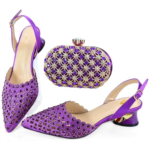 Womens Purple African Style Shoes and Bag Set Italian Party Luxury Rhinestone Wedding Evening Accessories2