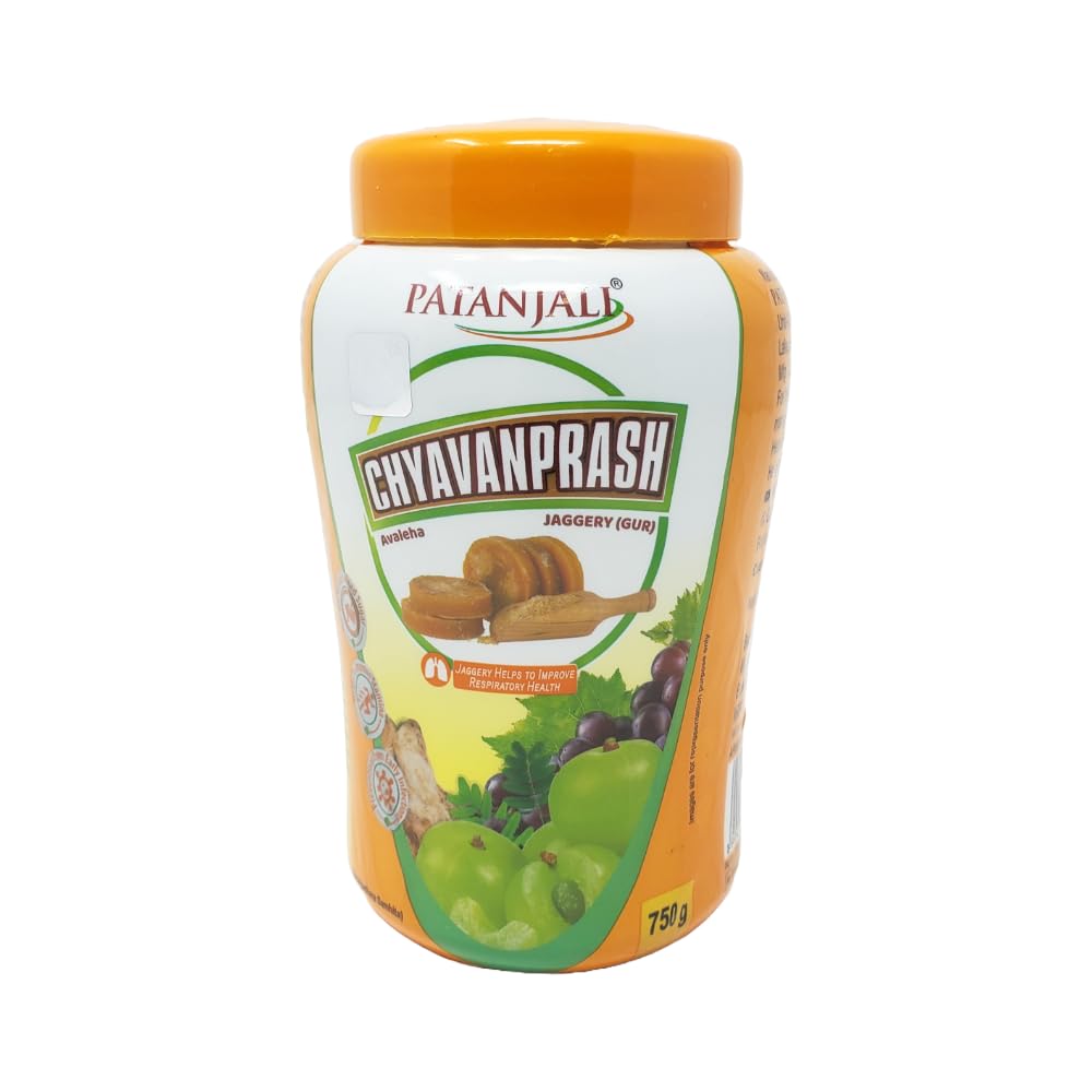 Patanjali Jaggery (Gur) Chyawanprash 750g, Made with Natural Jaggery, No added Sugar Ayurvedic Gur wala chyawanprash, Natural Immunity-boosting formula with Herbal Goodness for Kids and Adults