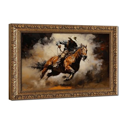 Peinture sur toile cowboy pour habiller un mur vide avec une déco salon originale
