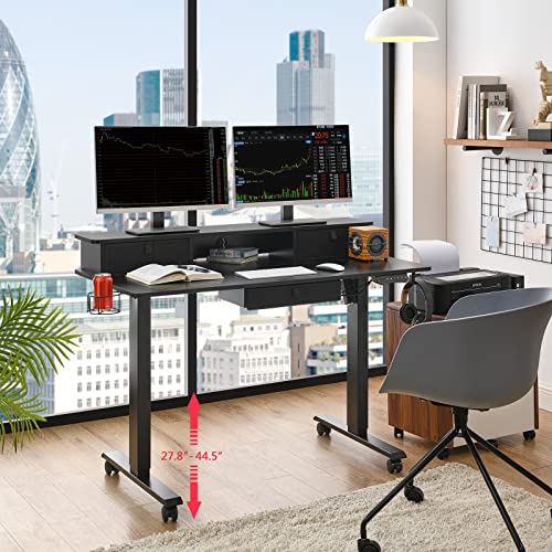 Lagrima Height Adjustable Standing Desk, 55 X 24 Inches Electric Sit Stand Desk With 3 Drawers And Storage Shelf, Stand Up Desk Home Office Desk With 4 Memory Presets(Black), Desk7050 #TOP1