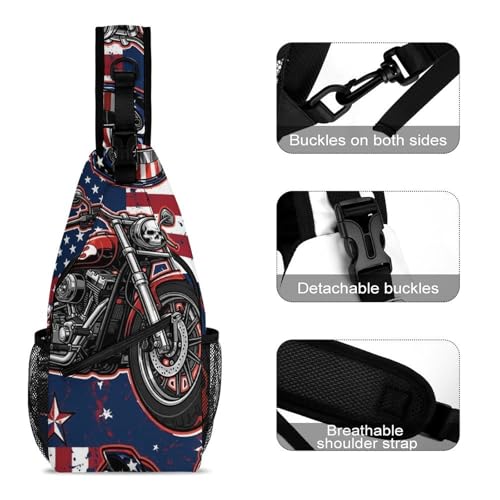 Fashion Dress Decor Sling Backpack Shoulder Bag, Day Pack, Chest Shoulder Bag For Travel Shopping Dirt Bike American Flag Motocross Motorcycle3