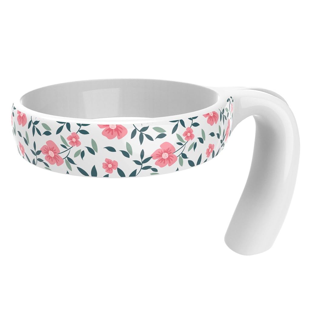 HOUSYLOVE for YETI Handle 30 oz Tumbler, Compatible for YETI 30 oz Tumbler Handle & YETI Cup Holder, Handle for YETI 30 oz Tumbler with Anti-Scratch Pink Floral Design for Girls Woman, White, 1 Pack