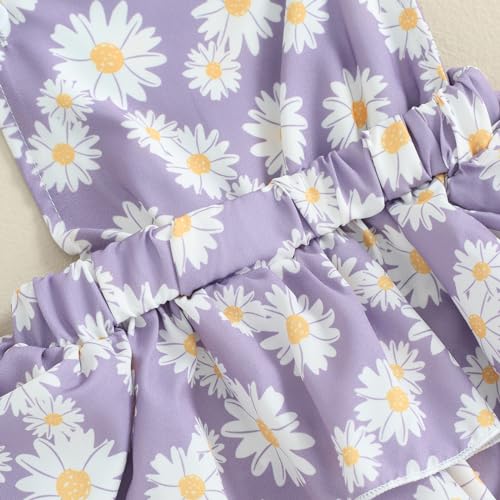 Image of Toddler Baby Girl Summer Clothes Kids Short Sleeve Solid T-Shirt Ruffle Daisy Skirts Overalls Dress Outfit 18M-6T