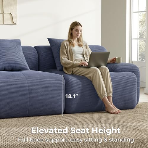 Image of LIKIMIO LumiCord 118 inch Tufted Modular Sectional Sofa with Ottoman, Modern L-Shaped Boneless Couch for Living Room, 26.8 inch Deep Seat, 18.1 inch High Seating, 15 inch Wide Armrest, Corduroy, Stormy Indigo