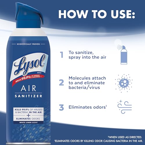 Image of Lysol Air Sanitizer Spray with Bacterial Odor Eliminator for Home & Office, Sanitizing Air Spray, Air Freshener Alternative, White Linen Scent, 10 oz (Pack of 3)
