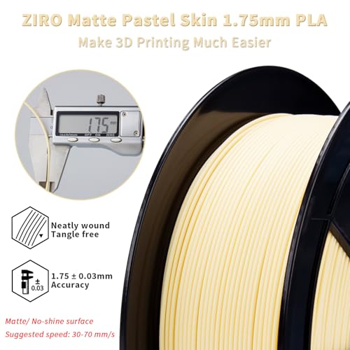Image of ZIRO Matte Pastel Colors PLA Series, Tougher & Stronger, 1.75mm Pastel Skin | Fit for Most FDM 3D Printer, 1.75mm 1KG Spool, Dimensional Accuracy + /-0.03mm, Colorful PLA FilamenT