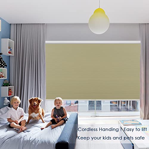Pasoun Blackout Shades Cordless Blinds Cellular Fabric Blinds Honeycomb Uv Protection And Sound Insulation Window Shades For Home Kitchen Bedroom Office-Beige- 34" W X 76" H #TOP4