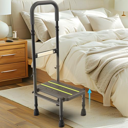 Packve Step Stool with Handle for Elderly Adults, Adjustable Handrail & Leg, Sensor Light, Medical...