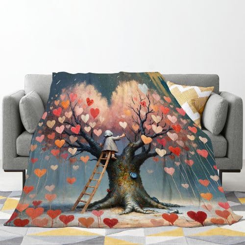 Podwójny koc flanelowy, gruby, 150 x 200 cm, kolorowe serce, miękki, przytulny, pluszowy koc na sofę, na łóżko, narzuta w podróż, kanapę, lekka narzuta termiczna, 150 x 200 cm, dla dorosłych i
