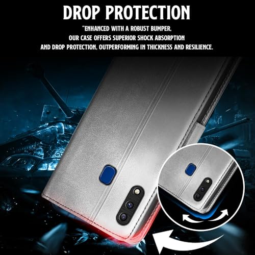Image of WOW IMAGINE Shock Proof Flip Cover Back Case for Samsung Galaxy A20 | A30 | M10s (Magnetic Button Flip Case | Wallet Pockets & Stand | Leather Finish | Stone Grey)