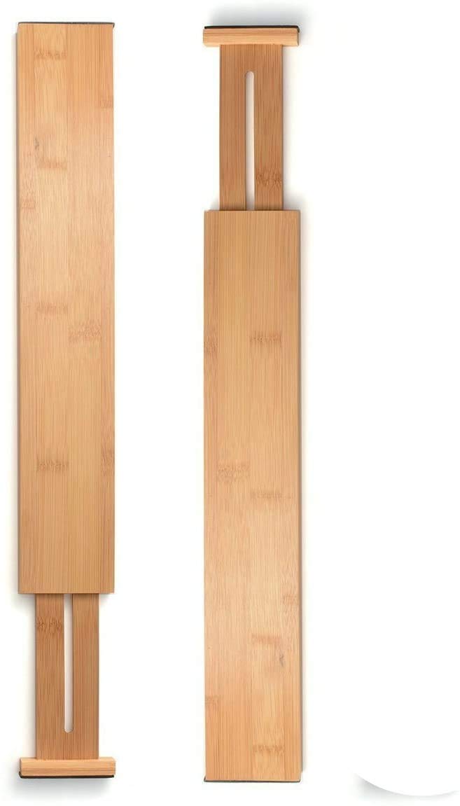 Set di 2 divisori regolabili per cassetti in bambù, espandibili, per cucina, cassettiera, camera da letto, cassetto, bagno, scrivania
