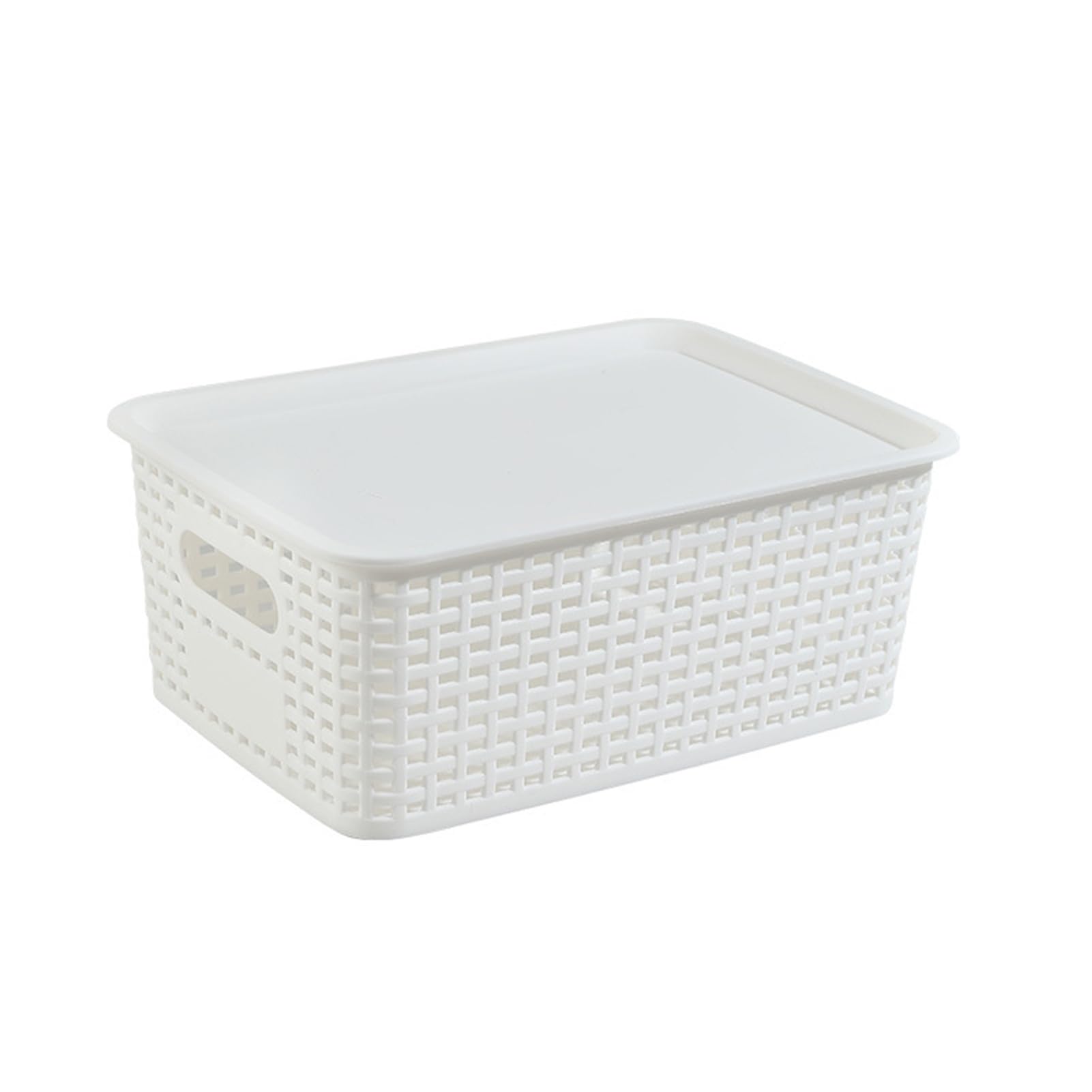 Glifora Storage Box with Lid - Imitation Rattan Weaving Desktop Organiser, Multi-Purpose Storage Basket for Remote Controls, Cosmetics and Snacks