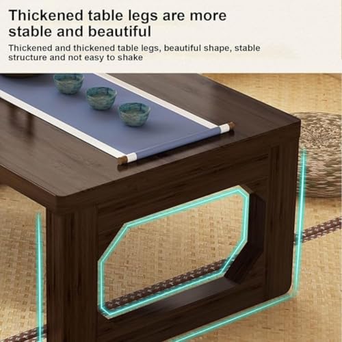 Image of Kang Bay Window Low Table, Spacious Top for Tea & Reading, Foldable Low-Profile Design with Heavy-Duty Load Capacity, Rose Wood, 60x40x28cm