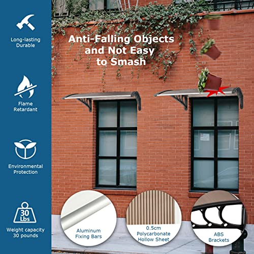 40" X 40" Door Window Awning Exterior, Polycarbonate Cover Entry Door Outdoor Patio Awning Canopy, Front Door Overhang Awning For Sun Shutter, Uv, Rain And Snow Protection, Hollow Sheet (Brown Board) #TOP2