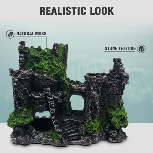 Image of Mipukbay Green Aquarium Decor Castle, Resin Fish Tank Decoration Ornament for Freshwater /Saltwater, Safe Landscape Rock Cave Hideout for Betta Fish, Goldfish and Aquatic Pets