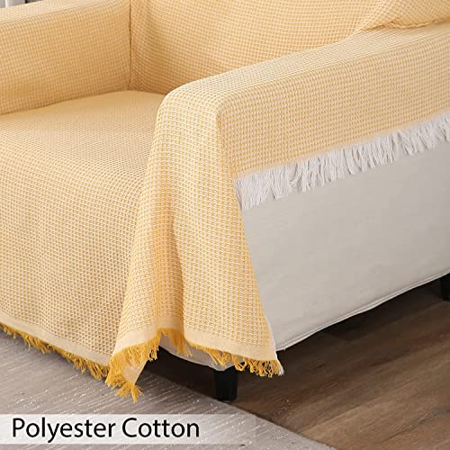 Image of HOKIPO Polycotton Thick and Soft Sofa Cover Throw Couch Protector 2 Seater, 180 (D) x 230 (L) cm (NEW-AR-4639-N5), Yellow