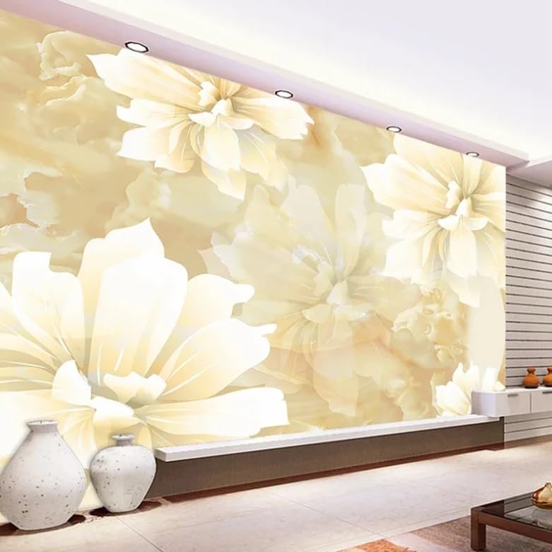 Papier peint fleurs jaunes marbre pour habiller un mur TV
