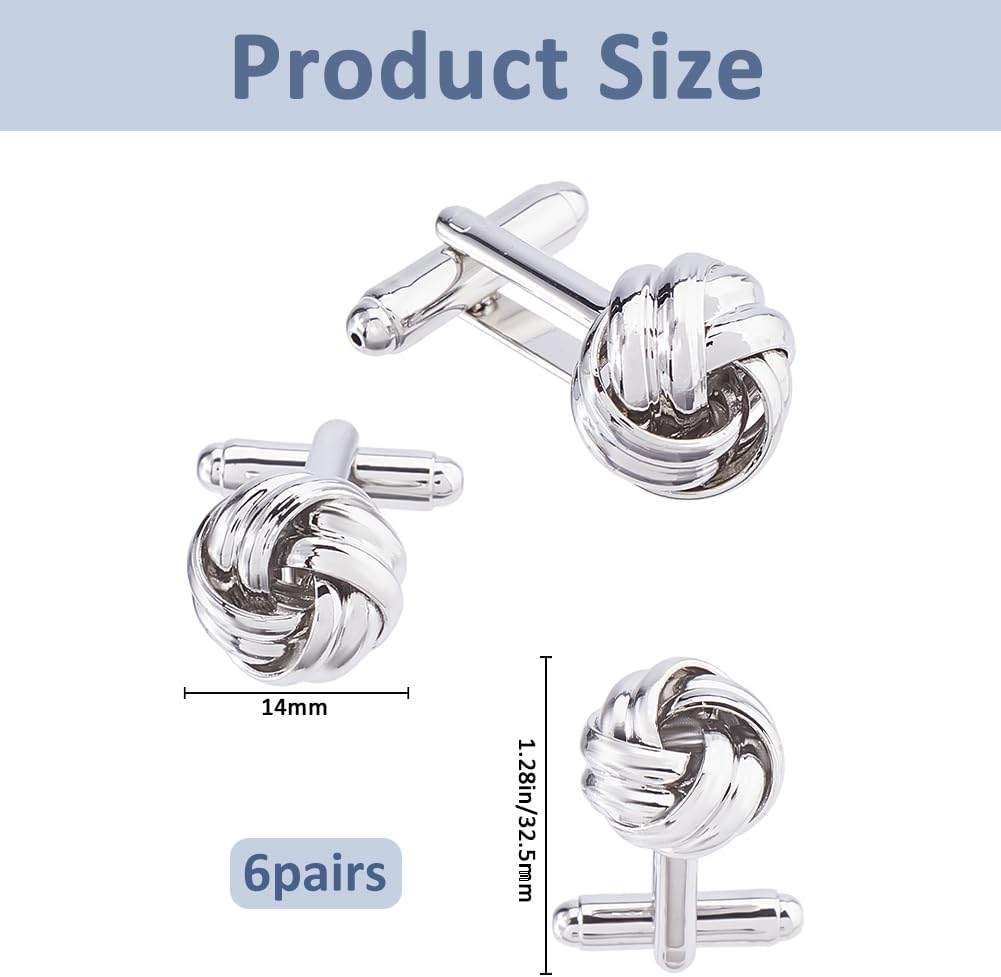 SUPERFINDINGS 6 Pairs Knot Cufflinks Men's Cufflink Alloy Elegant Cuff Links Business Shirt Studs Tuxedo Shirt Cuff Links Classic Design Cufflinks for Women Men's Gifts Suits Accessories