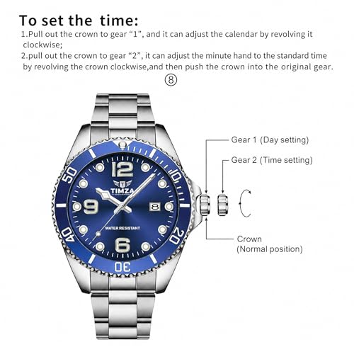 Image of Men's Analog Quartz Watch with Blue Dial, Stainless Steel Strap, Rotating Bezel, Luminous Hands and Water Resistant Design