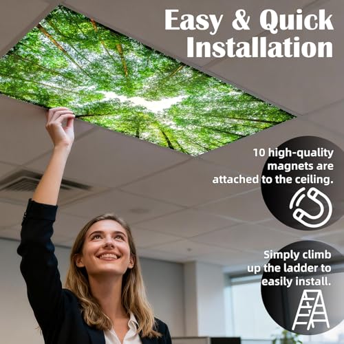 Image of ANGSYLTH 8 Pcs Fluorescent Light Covers - 4 x 2 Feet Covers for Ceiling Lights, 8 x 10 Magnetic Light Filters for Classroom, Office, Hospitals (Spring & Forest)