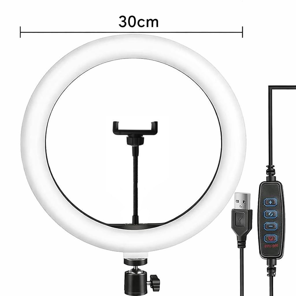 Lampada ad Anello LED 12" 30cm Regolabile per Selfie Video Foto Treppiede 3 Modalità Illuminazione