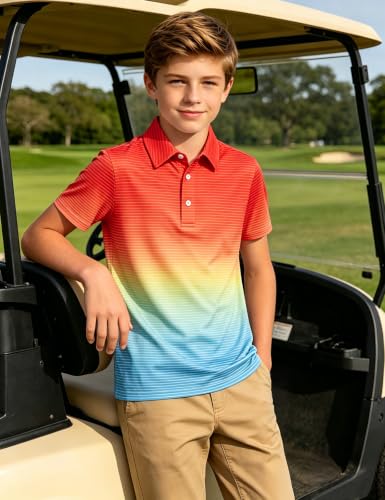 Cuddomper Boys Polo Stripe Shirt Size 9-10 Gradient Short Sleeve Golf Tops - image 2