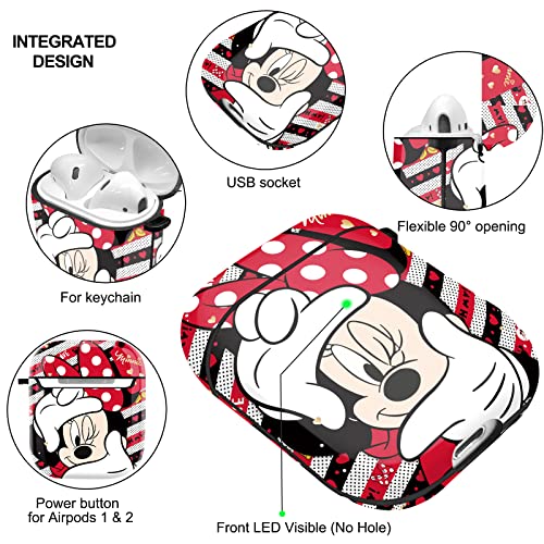 Airpods Case Cover Compatible With Airpods 1/2,Fully Protected Shockproof Cartoon Case Cover With Keychain Clip Carabiner Support Wireless Charging (Minnie) #TOP2