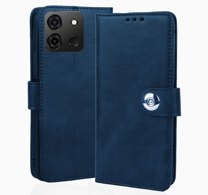 PAKME XUSIVE Leather Case Wallet Slim Book Cover with Card Slots Inside Pockets Designer Button Magnet Closure for Infinix Smart 7 - Button Blue (B0C146H5J2) Amazon Price History, Amazon Price Tracker
