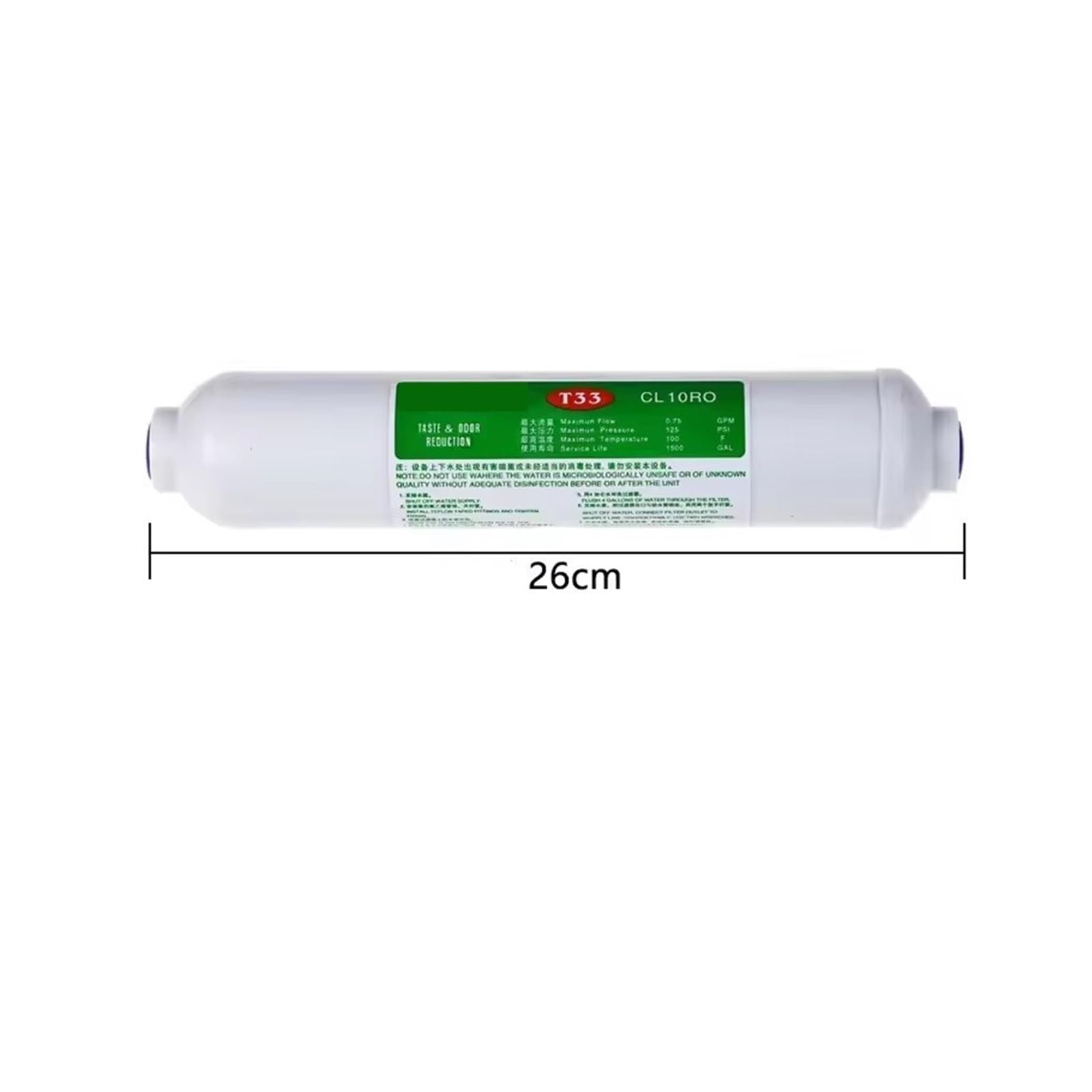 Accesorio universal for purificador de agua con elemento filtrante de carbón activado T33Post | Cartucho de filtro en línea de 10 pulgadas utilizado for ajustar el sabor del agua en sistemas de purificación de agua(2pcs)