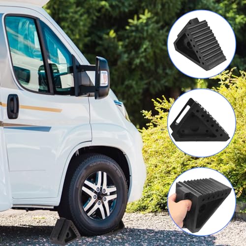 Image of 4 PCS Heavy Duty Wheel Chocks - 8 x 4 x 6 Inch Travel Tire Chock, Rubber Wheel Stopper for Cars, RV Trailers, Camper, Blocks, Trailer Chocks