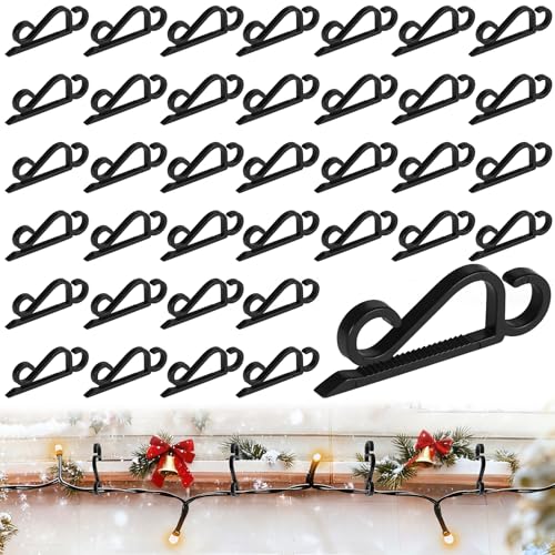Lincentra Gutter Hooks for Outdoor Lights, 90 Pcs Black Gutter Hooks for Hanging Christmas Lights, Weatherproof Gutter Clips for Icicle Light on Xmas Halloween Home Garden Decor