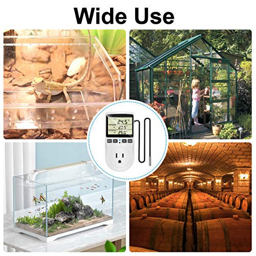 KEBIDU Digital Temperature Controller Reptile Thermostat Controlled Cooling Heating Pet Mat Pad Outlet Plug Timer for Reptiles Aquarium Homebrew Greenhouse Fermentation ℉/℃ 15A 1800W - Thumbnail 7