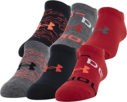Under Armour Youth Essential Lite No Show Socks, 6-Pairs, Red/Black, Shoe Size: Youth 13.5K-4Y