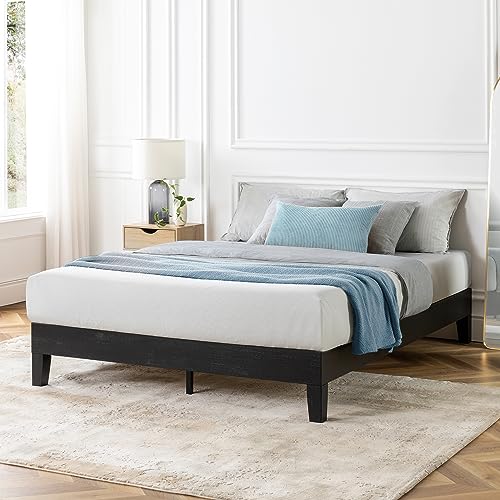 Mellow Naturalista Grand 12 Inch Solid Wood Platform Bed with Wooden Slats, Easy Assembly, Queen, Black