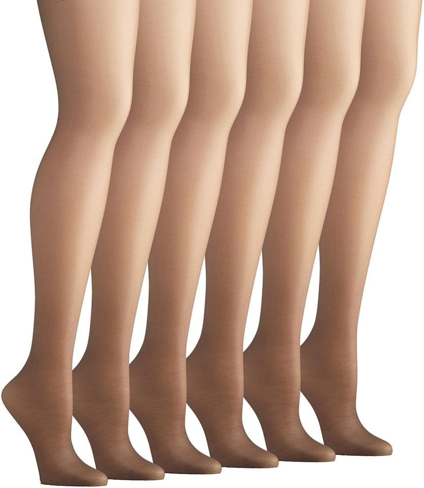 Hanes Women's Silk Reflections Control Top Sandalfoot Tights 6PK, C60717, Barely Black, A/B