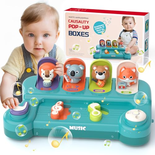 usrela Juguetes Bebes 12-18Meses Montessori Juguetes para Niña de 1 2 Año, Animales Pop-up Interactivo con Sonidos, Causa y Efecto Interactivo para Niños 1 2 3 Años Regalo Educativo