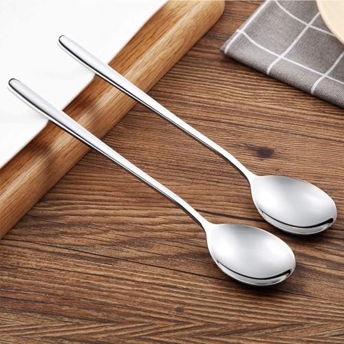 Image of 2Pcs Soup Spoons Stainless Steel Round Tablespoons, 8.26 Inch Long Handle Dinner Rice Korean Spoons Set for Home Kitchen Restaurant