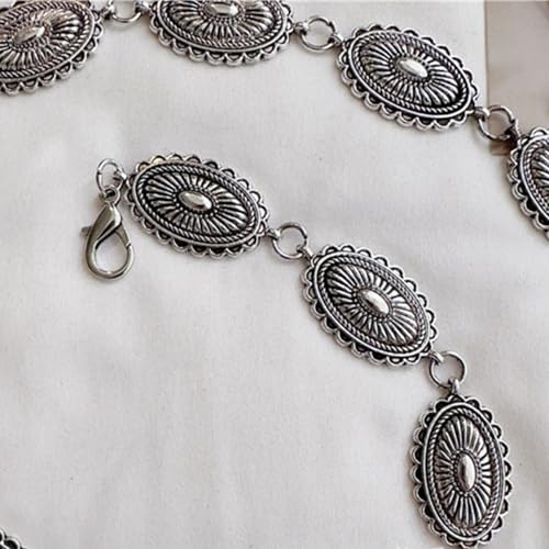 UTOWO Boho-Style Concho-Oval Women-Belt for Dresses Jeans Western-Cowgirl Metal-Chain-Belt Adjustable fit for 26-40" Waist4