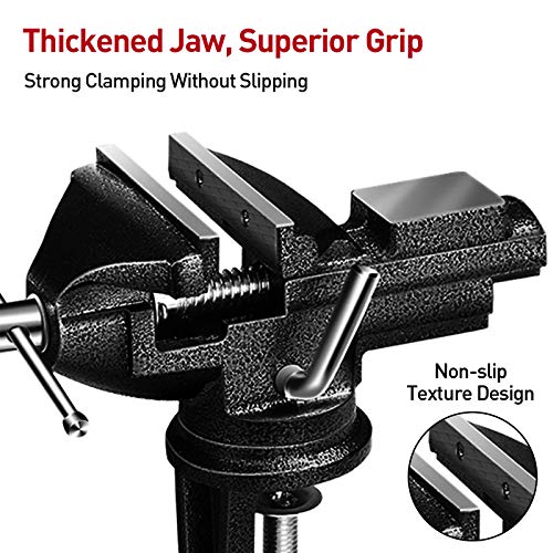 Universal Table Vise 80MM Jaw Width, 360° Rotating Swivel Home Bench Vise Heavy Duty Clamp-On Bench Vise Woodworking Clamps Movable Work Bench Vise For Woodworking, Cutting Conduit, Drilling