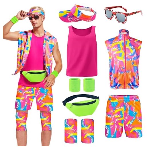TOLOYE Disfraz de Entrenamiento de los Años 80, Disfraz Años 80 90 con Retro Accesorios, Ropa Deportiva Años 80, Conjunto Deportivo Años 80 Traje de Baño de los Años 80 para Hombre Mujer (Hombre, M)