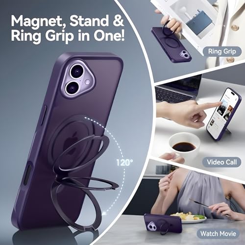 Image of AIBEX Back Cover for Apple iPhone 16 Plus MagSafe Compatible with OStand Ring Kickstand Magnetic Metal Alloy Ring | Wireless Charging | Slim Thin Scratch Resistant Armor Shockproof Protective - Purple