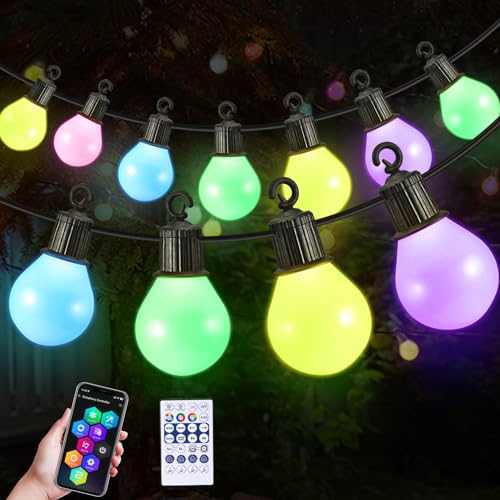 Lichterkette Outdoor, Aomdom 50 LED Glühbirnen Lichterkette Außen 30M mit Fernbedienung und App, 16 Millionen Farben und über 50 Szenenmodi, IP68 Wasserdichte Lichterkette mit Timer für Party Garten