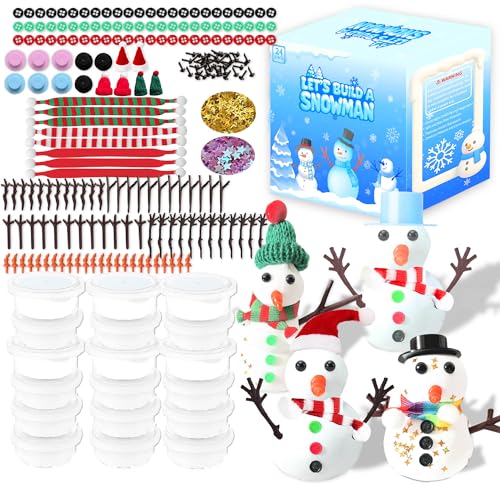 MLOLM 4-Pack DIY Christmas Winter Snowman Craft Kit with Clay & Accessories