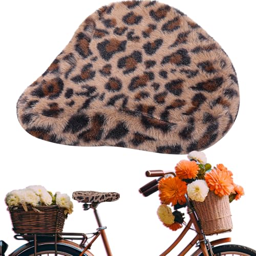 Threlaco Bicycle Seat Cover Fur Bike Seat Cover Sponge Padding Wide Universal Bike Cushion for Spin Bicycle Cruiser Exerciser(Leopard)