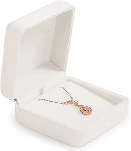 Leather Necklace Pendant Box Jewelry Gift Box Long Chain Necklace HolderStorage Case for Birthday, Wedding, Mother's Day,Valentine's Day Gift (White)