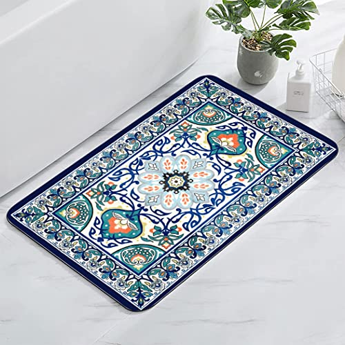 YISUMEI Badezimmerteppich 42x60 cm Badematte Gummisohle Rutschfester Waschbar Absorbierender Badvorleger Schnelltrocknend(Vintage-Blume)
