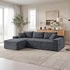 Oversized Modular Couch with Chaise, 94.5-inch L Shaped Sectional Boneless Floor Sofa Couch with Pillows, Cloud Corduroy Foam Compressed Sofa for Living Room, Office, Left-Facing Chaise, Grey