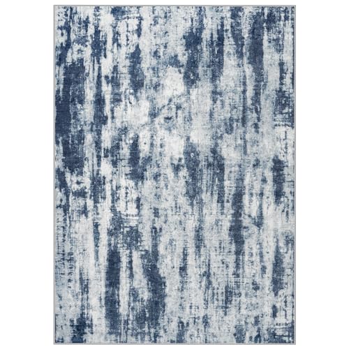 4x6 Area Rugs Washable Rug: Modern Abstract Living Room Rug Soft Anti-Skid Thin Carpet Indoor Floor Non-Shedding Carpets for Bedroom Dining Room Farmhouse Nursery Home Office Blue Grey