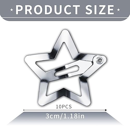 Miniatura 5 de Pinzas para el cabello de metal con forma de estrella plateada, pasadores pequeños para el cabello Y2K, pinzas para el cabello con estrella Y2K,