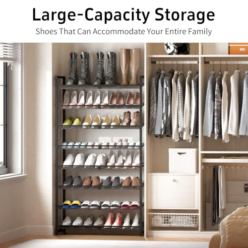 Image of Shoe Rack, 8-Tier Metal Shoe Organizer, Tall Shoe Rack for Closet,entryway,Garage, with Adjustable Flat or Angled Shelves, 32-40 Pairs,Shoes that can accommodate the Whole Family.